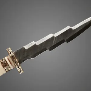 Custom Damascus Bowie Knife – Lightning Blade & Bone Handle
